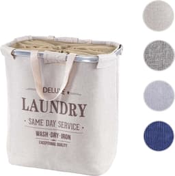 Wasmand MCW-C34, Wasmand met trekkoord Wasmand met trekkoord, 2 compartimenten Handgreep 54x52x32cm 89l ~ beige — thumbnail 5