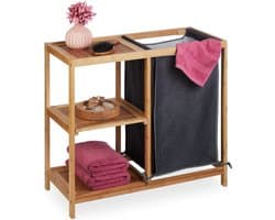 wasmand rek - bamboe - 3 planken - 65 x 68 x 33 cm - 50 l - badkamerrek - natuur-grijs — afbeelding 1