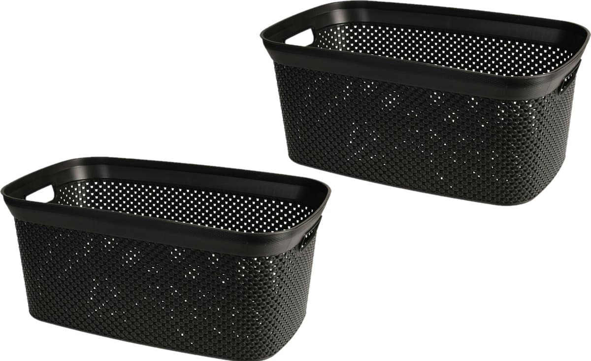 Storage Solutions Wasmand van rotan gevlochten - 2x - zwart - kunststof - 35 liter - 35 x 53 x 23 cm — afbeelding 1