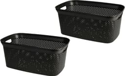 Storage Solutions Wasmand van rotan gevlochten - 2x - zwart - kunststof - 35 liter - 35 x 53 x 23 cm — thumbnail 1