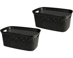 Storage Solutions Wasmand van rotan gevlochten - 2x - zwart - kunststof - 35 liter - 35 x 53 x 23 cm