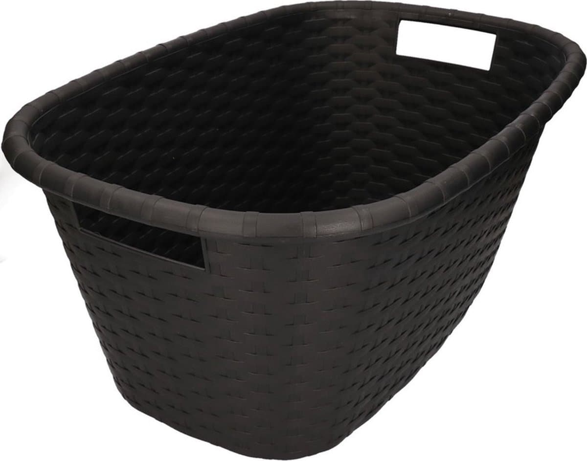 Kunststof wasmand - zwart - 35 liter - 60 x 40 x 25 cm - manden voor wasgoed — afbeelding 1