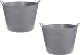 Flexibele kuip - grijs - 40 liter - met handvatten - 45 cm - kunststof - emmer - wasmand — thumbnail 2