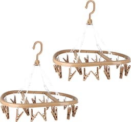 Urban Living Wasgoed droogcarrousel/droogmolen - 2x - 20 clips/knijpers - beige - kunststof - 30 x 42 cm — thumbnail 1