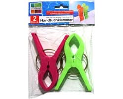 Jedermann Handdoekknijpers XL - 2x - groen/roze - kunststof - 12 cm - wasknijpers