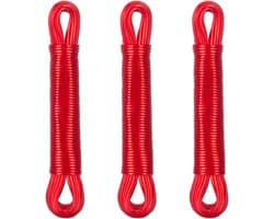 waslijn - set van 3 - 20 meter - polyester draad - extra sterk - waslijndraad - rood