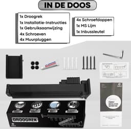 W&Z® Droogrek Inklapbaar - Kledingrek - Wasrek - Kledingroede - Kledingstang - Wanddroogrek - Droogrek muur - Hangdroogrek - Wasrek hangend - Wasrek muur - Wandkapstok - Inklapbaar - Zwart — thumbnail 4