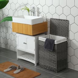 Hoppa! Wasmand Handgeweven | 90 L | Synthetische Rotan Wasmand | Met Deksel en Handvatten | Opvouwbaar | Waszak Afneembaar | Grijs — thumbnail 2