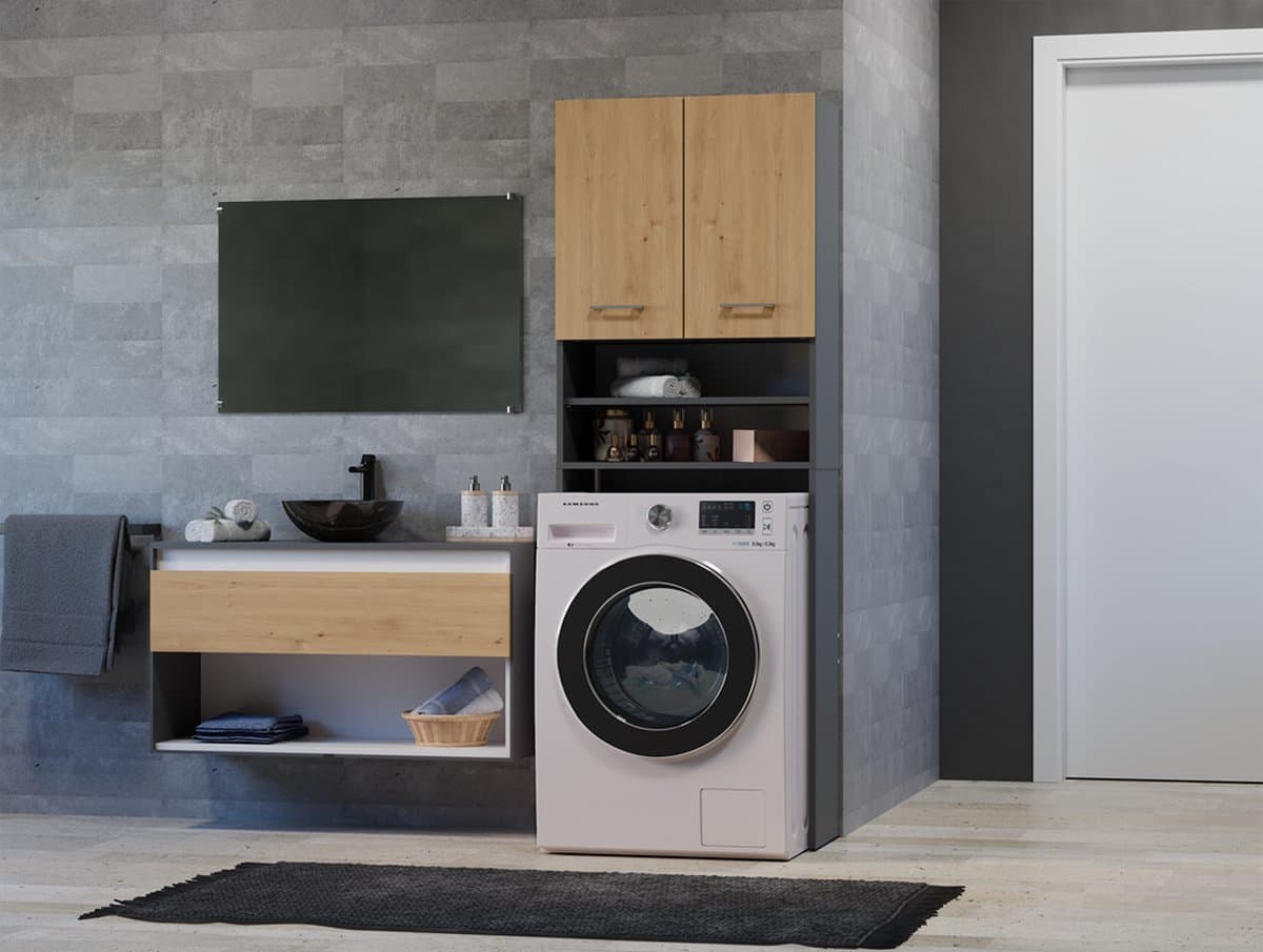Wasmachine Opbouw-Antraciet Eikenkleur -Wasmachine/Wasdroger meubel — afbeelding 1