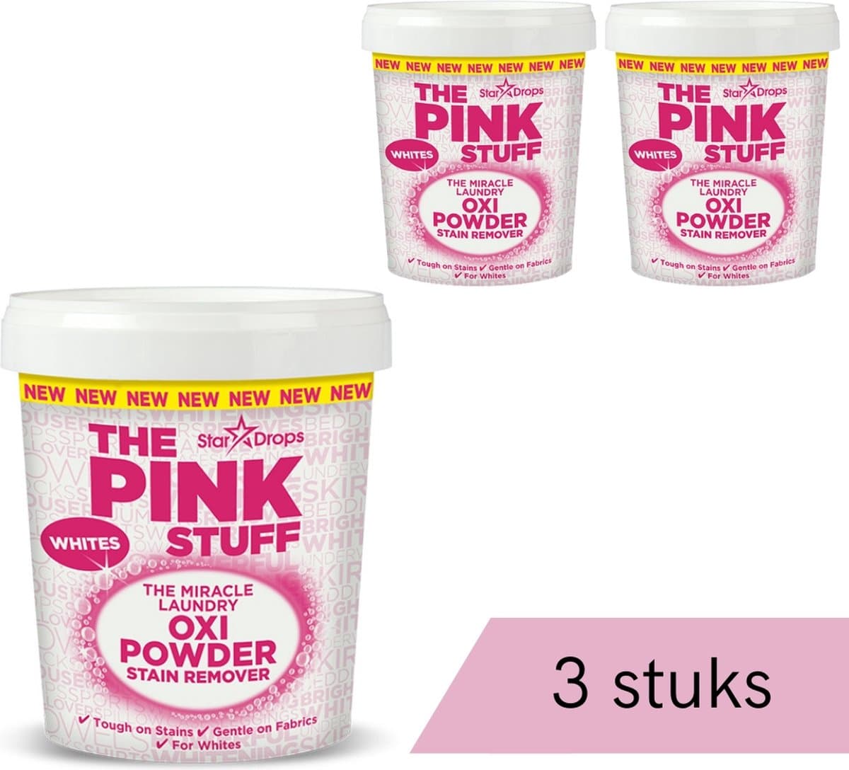 The Pink Stuff - Vlekverwijderaar voor witte was - 3 x 1.2 kg - Voordeelverpakking — afbeelding 1