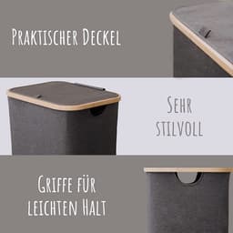 Grijze Wasmand met Deksel en Handgrepen XXL 100 L - Grote Wasmand Wasbak - Laundry Basket with Lid & Handles — thumbnail 4