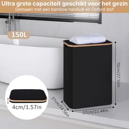 KAD® Wasmand 2 Vakken - Wasmand - Wassorteerder - Zwart - 57cm x 37cm x 70cm — thumbnail 5