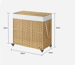 Hoppa! Wasmand | 140 L | Rotanlook met 3 vakken | Uitneembare voering | Handgrepen en deksel | 66 x 33 x 66 cm (L x D x H) — thumbnail 2