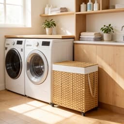 Hoppa! Wasmand | 140 L | Rotanlook met 3 vakken | Uitneembare voering | Handgrepen en deksel | 66 x 33 x 66 cm (L x D x H) — thumbnail 4