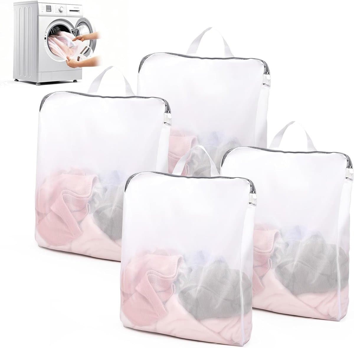 Set van 4 Waszakken met Handvatten 50x60cm - Ideaal voor Wasmachine, Ondergoed en Sokken, Mesh Design voor Bescherming en Organisatie — afbeelding 1