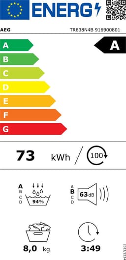 AEG TR838N4B 8000 AbsoluteCare - Warmtepomp droger - Energielabel A - 8 kg — thumbnail 2