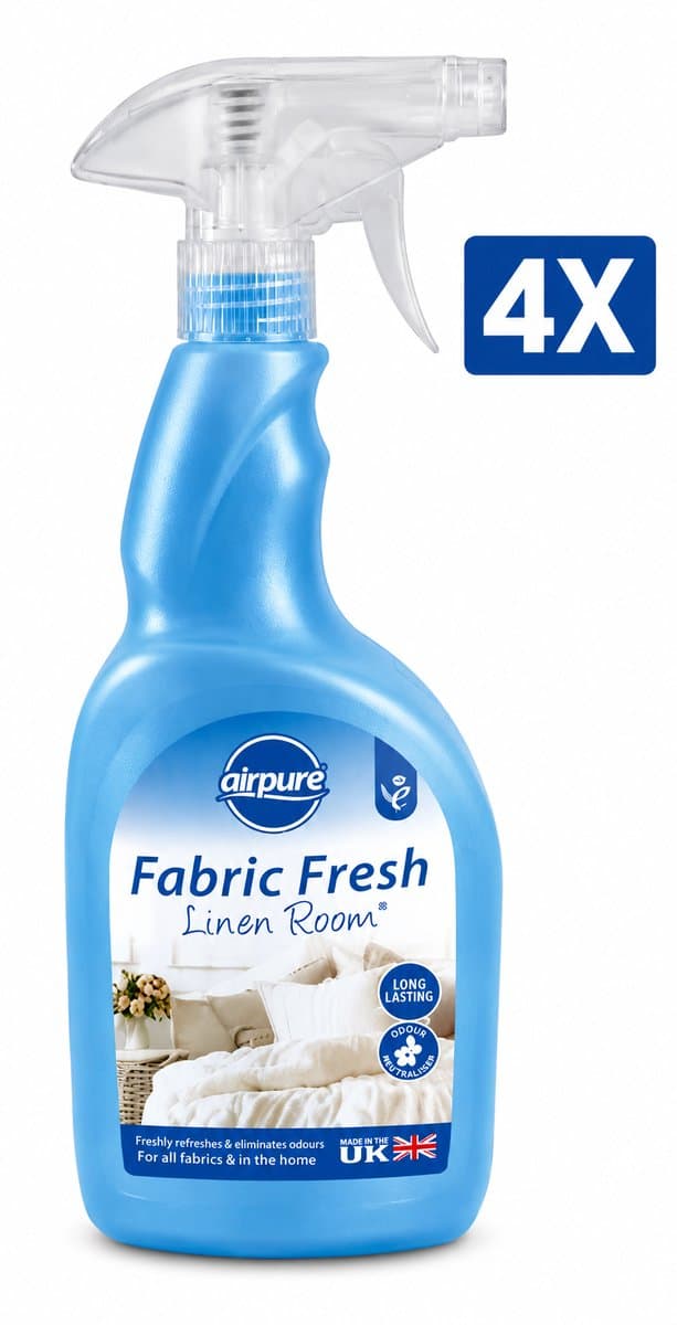 Airpure Textielverfrisser Linnen (Linen Room) 750 ml Spray - Set van 4 Flessen (3 L Totaal) - Geurneutralisator voor Beddengoed Gordijnen Kleding en Meubels - 100% Veganistisch en Dierproefvrij - Made in UK — afbeelding 1