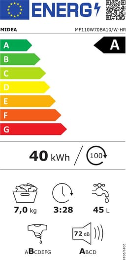 Midea MF110W70BA10/W-HR - Wasmachine - Voorlader - Wit - A label - 72 dB - 1400 rpm - 45 l Waterverbruik (per cyclus, programma eco 40-60) -Engels display — thumbnail 2