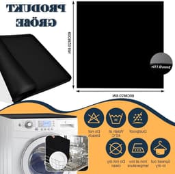Zachte en op maat te snijden wasmachineafdekking 60 x 60 cm, antislip, universeel voor wasmachine en droger, zwart, ideaal voor badkamer en keuken — thumbnail 2