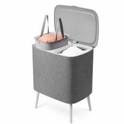 LifeLux Dubbele wasmand op poten - Wasmand met Deksel 60L – 2 Vakken uitneembaar Waszakken – Verhoogde Wasmand – Grijs — thumbnail 1