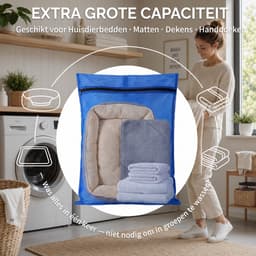 Waszak voor Huisdieren 2 Stuks - Pet Laundry Bag - Waszakken van Twill Polyester - Grote Waszakken met Rits - Voorkomt Dat Waszakken Verstopt Raken Door Dierenhaar - 70 x 60 cm - voor Honden en Katten - Blauw — thumbnail 3