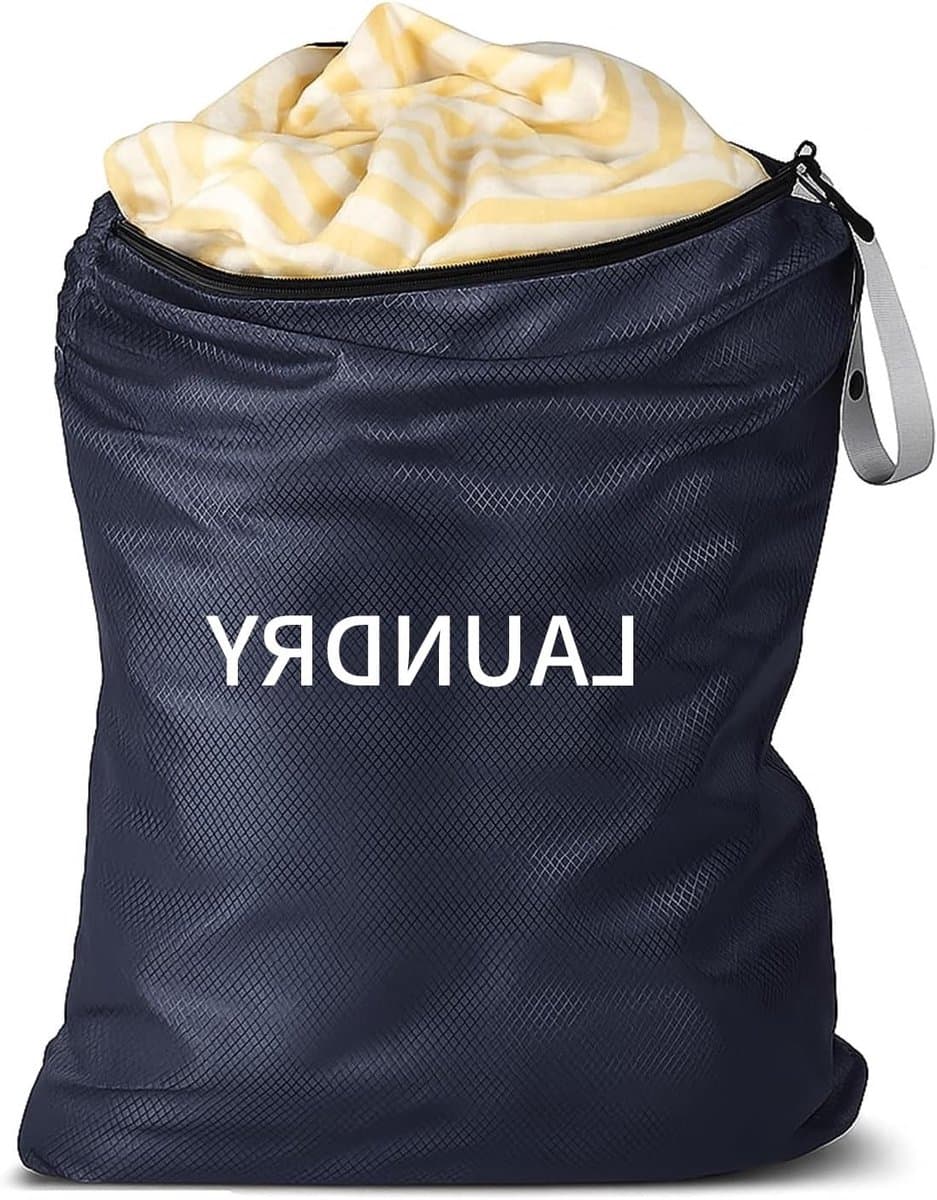 Waterdichte waszak met rits, grote opvouwbare tas voor vuile was, 60 x 90 cm, ideaal voor reizen en thuisgebruik, grijs-blauw — afbeelding 1