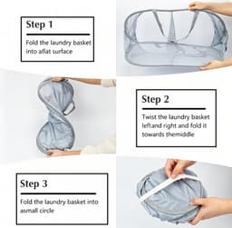 Opvouwbare Wasmand Met 2 Vakken – Inklapbaar En Stevig – Met Handig Opbergvakje – Ruimtebesparend – 58,4x36,1x36,1 Cm – Grijs — thumbnail 4