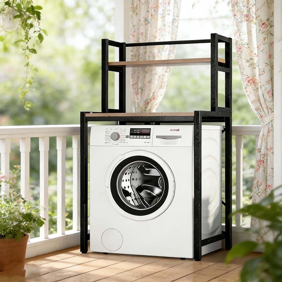 Opbergrek Wasmachine - Vrijstaand Rek - Ruimte Organiseren - Waterbestendig Materiaal - 2 of 3 Lagen - Zwart — afbeelding 1
