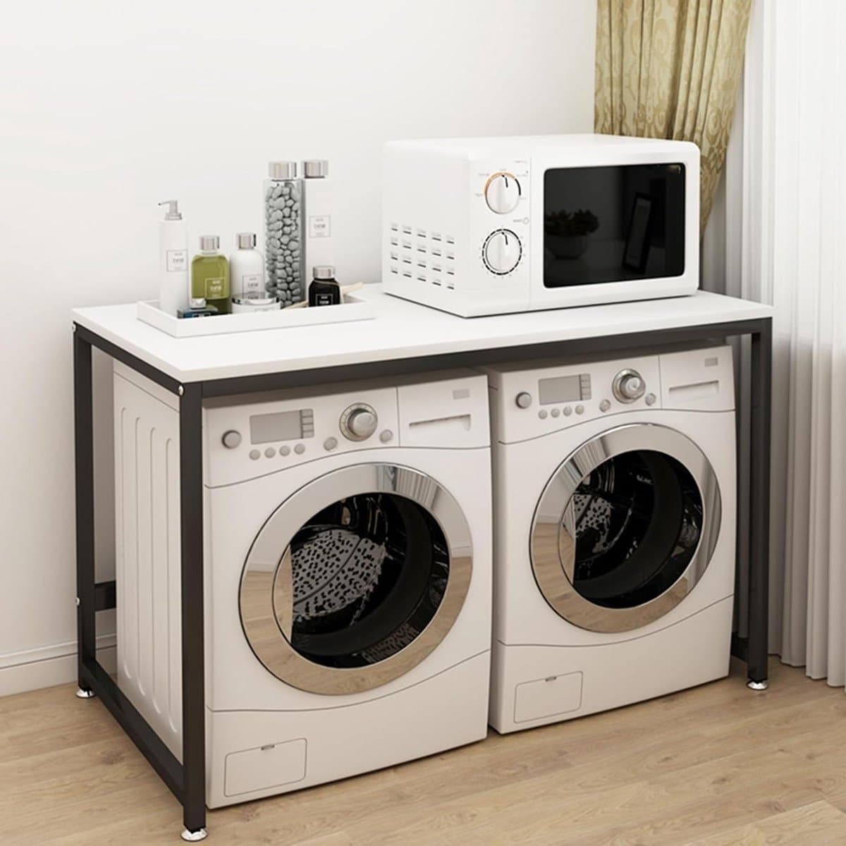Wasmachine Opbergrek - Droger Standaard - Ruimte Organiseren - Dubbele Kast - 128x60x99 cm - Wit — afbeelding 1