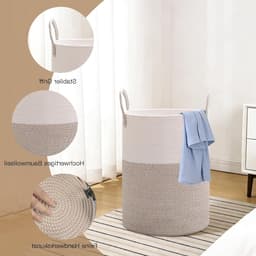 Gevlochten wasmand met handvat, ronde opbergmand voor dekens en speelgoed, 38 x 50 cm, ideaal voor woonkamer of wasruimte, stijlvol en praktisch — thumbnail 3