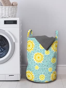 ABAKUHAUS Geel-blauwe waszak, zon en kleine stip, wasmand met handvat, trekkoordsluiting voor wasserettes, lichtblauw geel teal — thumbnail 3