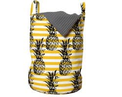 ABAKUHAUS Grunge waszak, retro gestreepte vintage, wasmand met handgrepen, trekkoordsluiting voor wasserettes, Black and Yellow Earth