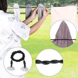 Reiswaslijn - Draagbare Kledinglijn - Kleding Drogen - Zuignappen Bevestiging - 2 Stuks - Zwart — thumbnail 2