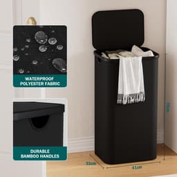 Wasmand met Deksel - 100 Liter - Ruimtebesparend en Opvouwbaar - Zwart - Wasverzamelaar - Perfect voor Thuisgebruik - Modern Design — thumbnail 5