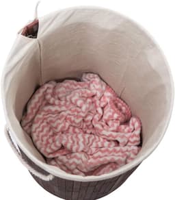 Grote Ronde Bamboe Wasmand 1 vak met Deksel & stoffen Waszak - Bamboe wasbox wassorteerder Rond - Inhoud wasmand 80 liter - Wasmand voor wasgoed - Wasmanden Opvouwbaar - Wasmand met deksel - Kleur Wasmand: Bruin - Decopatent — thumbnail 2