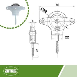 Waslijn Katrollen - Lijn Ophangers - Kleding Drogen - Stalen Wiel - Ø39 mm - Verzinkt — thumbnail 2