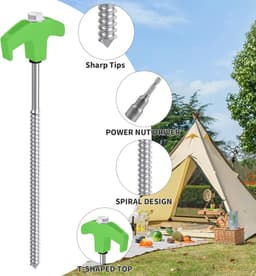 Set 12 groen/zilveren stalen tentpinnen 25cm – inclusief boor en spijkertrekker, geschikt voor harde grasondergronden — thumbnail 5