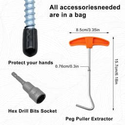Verpakking 20 schroefbare tentgrondankers 20cm met booradapter – geschikt voor luifels, tuinhuisjes en buitenoverkappingen — thumbnail 4