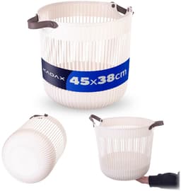 KADAX grote opbergmand 45 x 38 cm, organizer voor wasgoed, speelgoed, dekens, speelgoedmand met handvatten, wasmand, plastic dekenmand (crème) — thumbnail 2