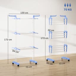 Droogrek op wielen inklapbaar zijvleugels binnen en buiten 73 x 64 x 177 cm blauw zilver — thumbnail 5
