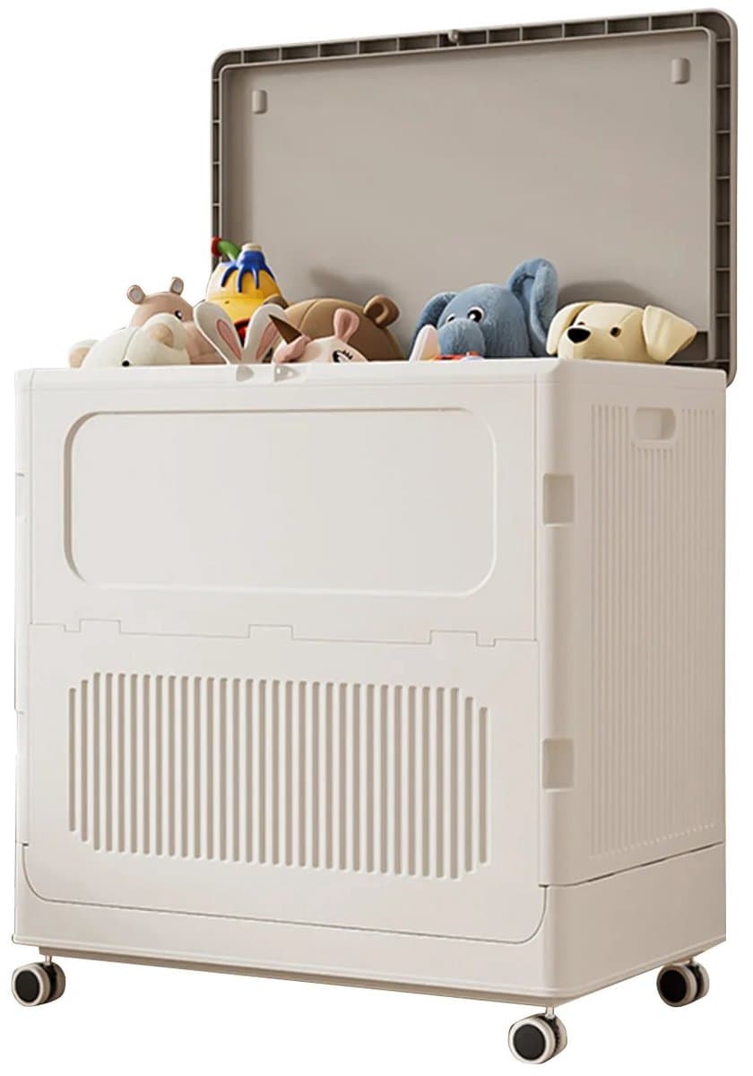 Seth Select Grote Wasmand op Wielen – Inklapbaar – Met Deksel – Makkelijk Verplaatsbare Wasbox - Creamy white — afbeelding 1