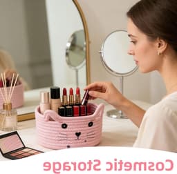 Opbergmand - Gevlochten Katoenen Touw - Kleine Gevlochten Mand - Opbergmand voor Baby Speelgoed - Speelgoedmanden - Opberging (Roze) — thumbnail 2