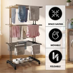 Opvouwbaar droogrek - Wasrek toren - Kleding drogen - Grote droogcapaciteit - 72 x 50 x 172 cm - Zwart — thumbnail 4