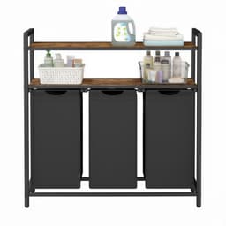 VASAGLE - Wasmand - Wassorteerder - 3 Uitneembare Tassen - Legplank - Voor Badkamer en Wasruimte — thumbnail 2