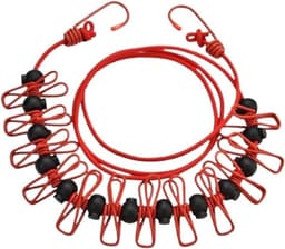 Waslijn met Clips - Drogere Lijn - Buiten Kleding Drogen - Winddicht Elastisch - Tot 3.7 Meter - Rood — thumbnail 1
