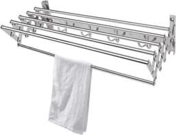 Waslijn Uitschuifbaar - Droogrek Opvouwbaar - Kleding Drogen - Muurbevestiging Ruimtebesparend - 70 cm - Zilver — thumbnail 1