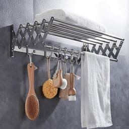 Waslijn Uitschuifbaar - Droogrek Opvouwbaar - Kleding Drogen - Muurbevestiging Ruimtebesparend - 70 cm - Zilver — thumbnail 4