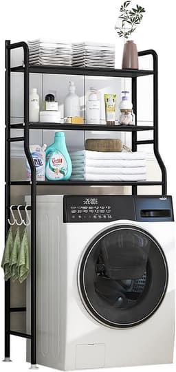 Laundry Room Organization,laundry Room Storage Rack,space Saving Bathroom Storage,metal Storage Shelves,over Washing Machine Storage,3tier Shelf,Suitable For Kitchen, Balcony, Laundry Room(Black) — thumbnail 1