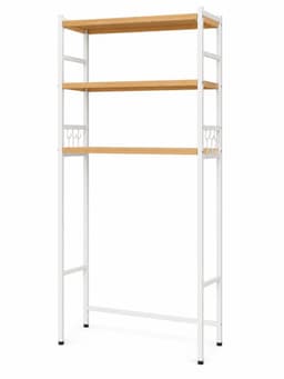 Wasmachine Opbergrek 3-Laags met Haken - Badkamer Organizer - Wasmachinekast - 65 x 26 x 160 cm - Wit Hout — thumbnail 1