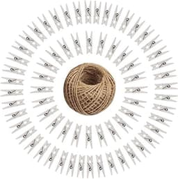 Set van 100 Houten Kledingknijpers en Foto Clips met 30 m Jute Touw voor Kleding, Foto's en Creatieve Projecten — thumbnail 3